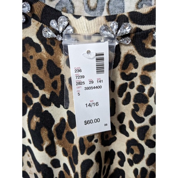 Avenue Trapezoid Brwn & Black Leopard Print Top. 3/4 Rouched Sleeves. New! Sz 16 - Picture 3 of 9